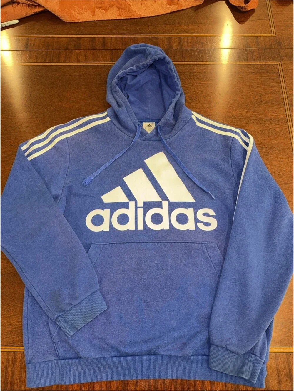 Adidas Mens Hoodie Men Size M Blue Pullover Sweatshirt Center Logo 3 Stripe